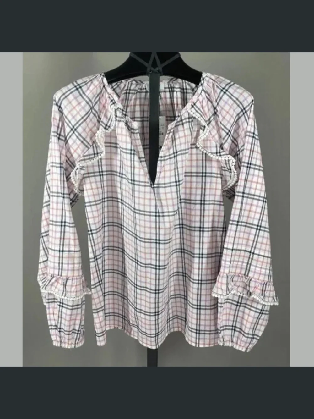 NEW J Crew Shirt Womens XS black purple pink plaid preppy casual pop over